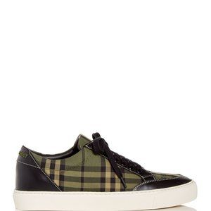 Burberry Olive Plaid Low-Top Lace-Up Sneakers
